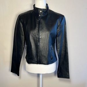 Leather USA Black Cropped Leather Jacket Large